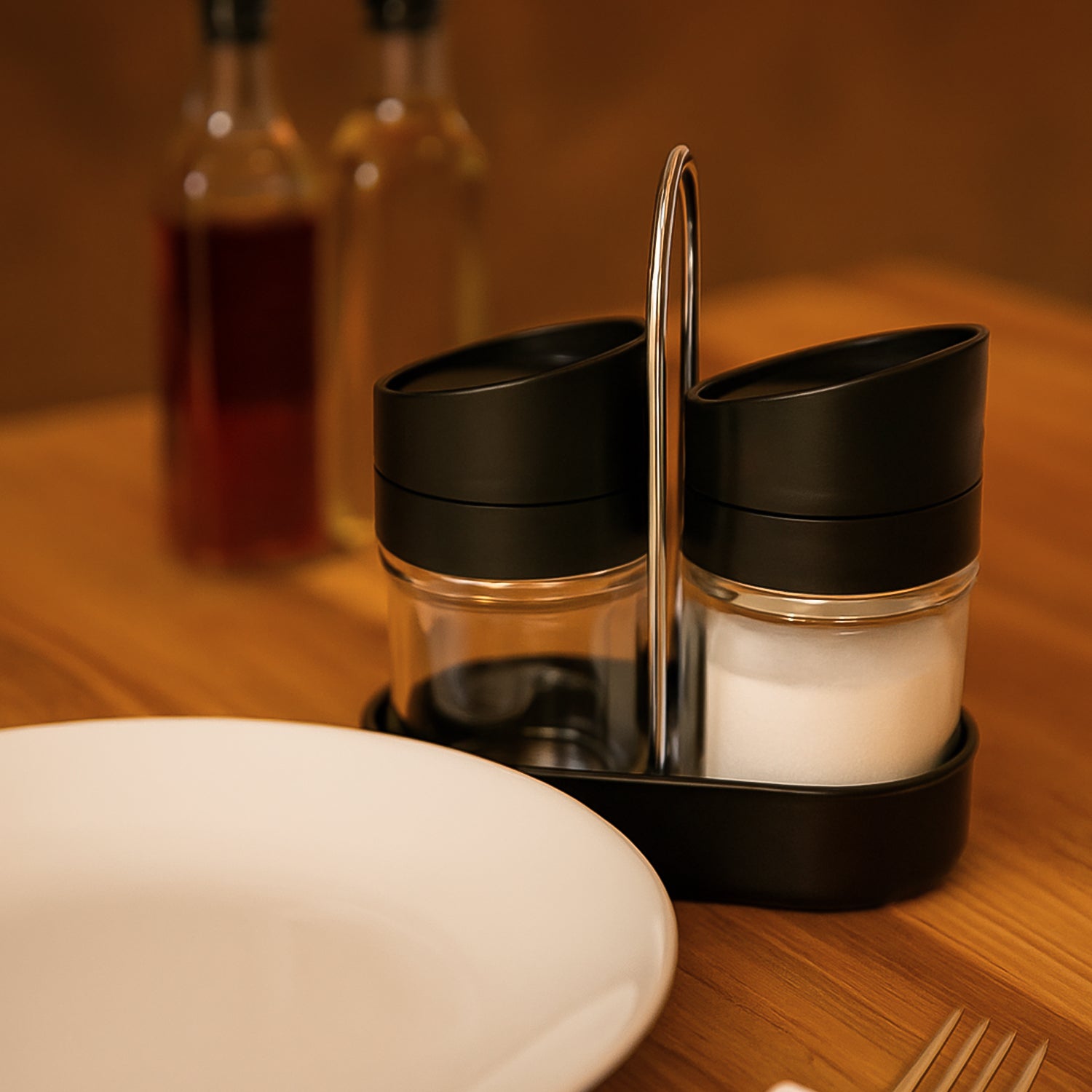 Apex Helix Salt N Pepper 2-piece Plastic Jar Set With Stand Apex Helix Salt N Pepper 2-piece Plastic Jar Set With Stand